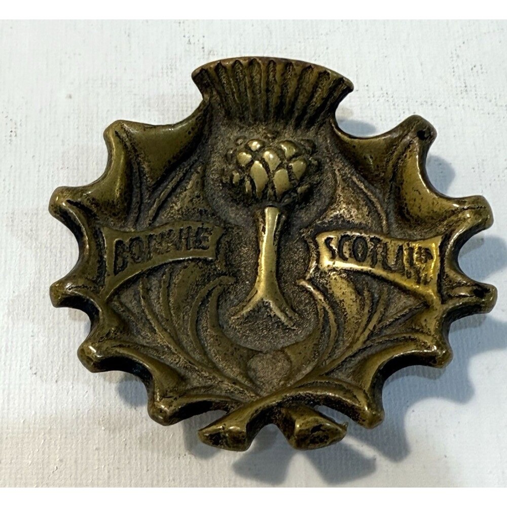 Brass Horse Medallion Vintage English Scottish Thistle Flower Bonnie Scotland